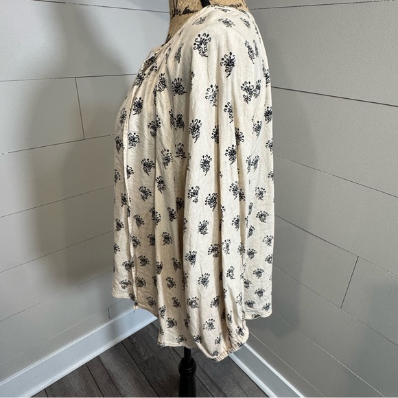 A New Day Relaxed Crop Fit Balloon Sleeve Boho Bohemian Linen Blend Top - Large - Picture 2 of 7